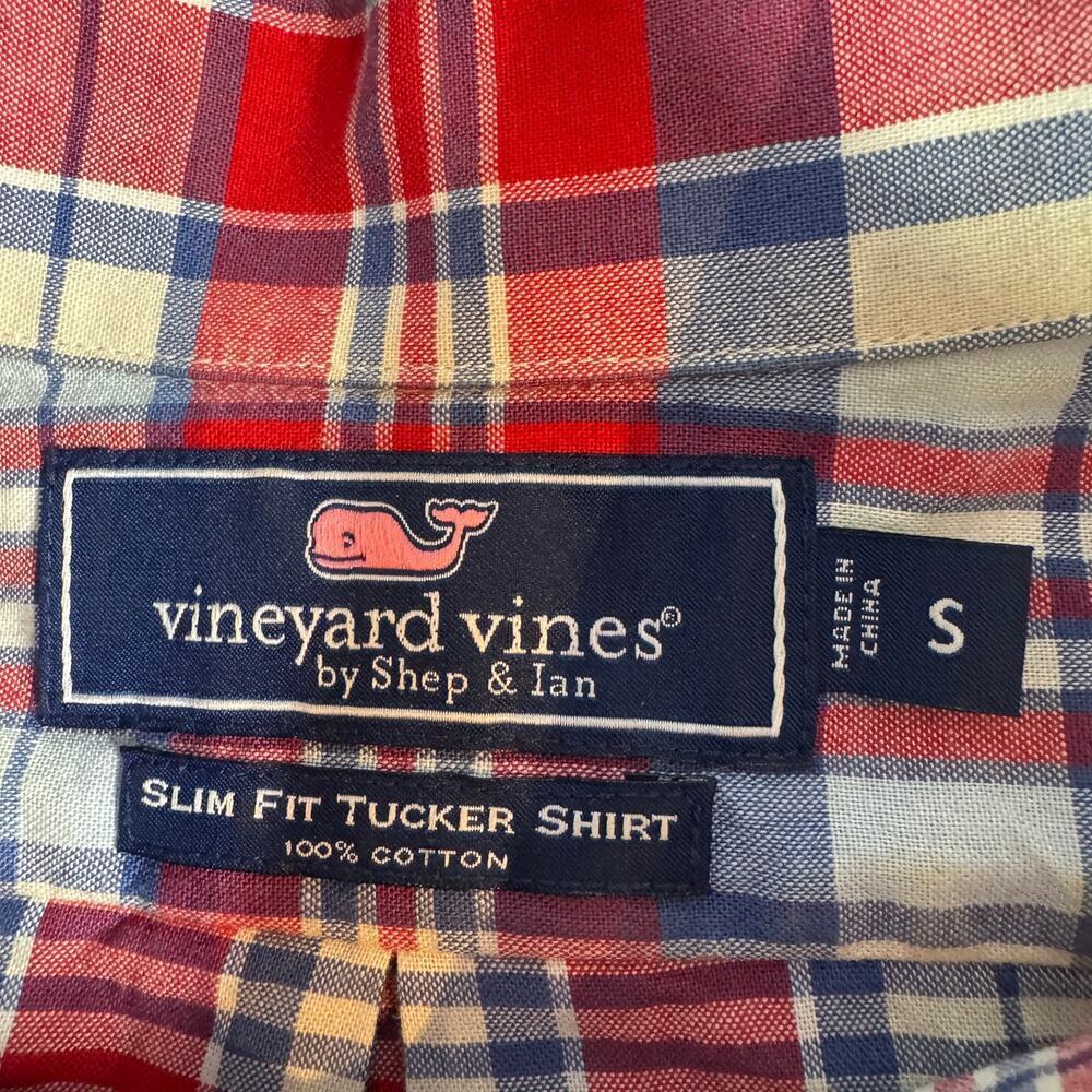 Vineyard Vines Slim Fit Tucker Shirt Mens Small Red Blue Plaid Button Down - Picture 3 of 5